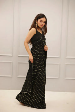 Rajvanya Royal black Sparkle Saree