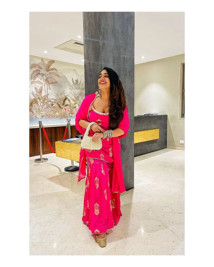 Hot Pink Gold Sharara Set