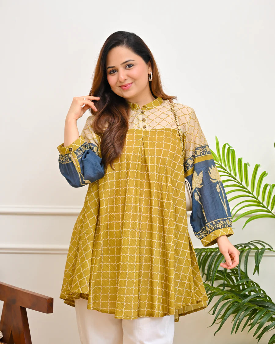 Bloom Lotus Mul Chanderi A-Line Tunic
