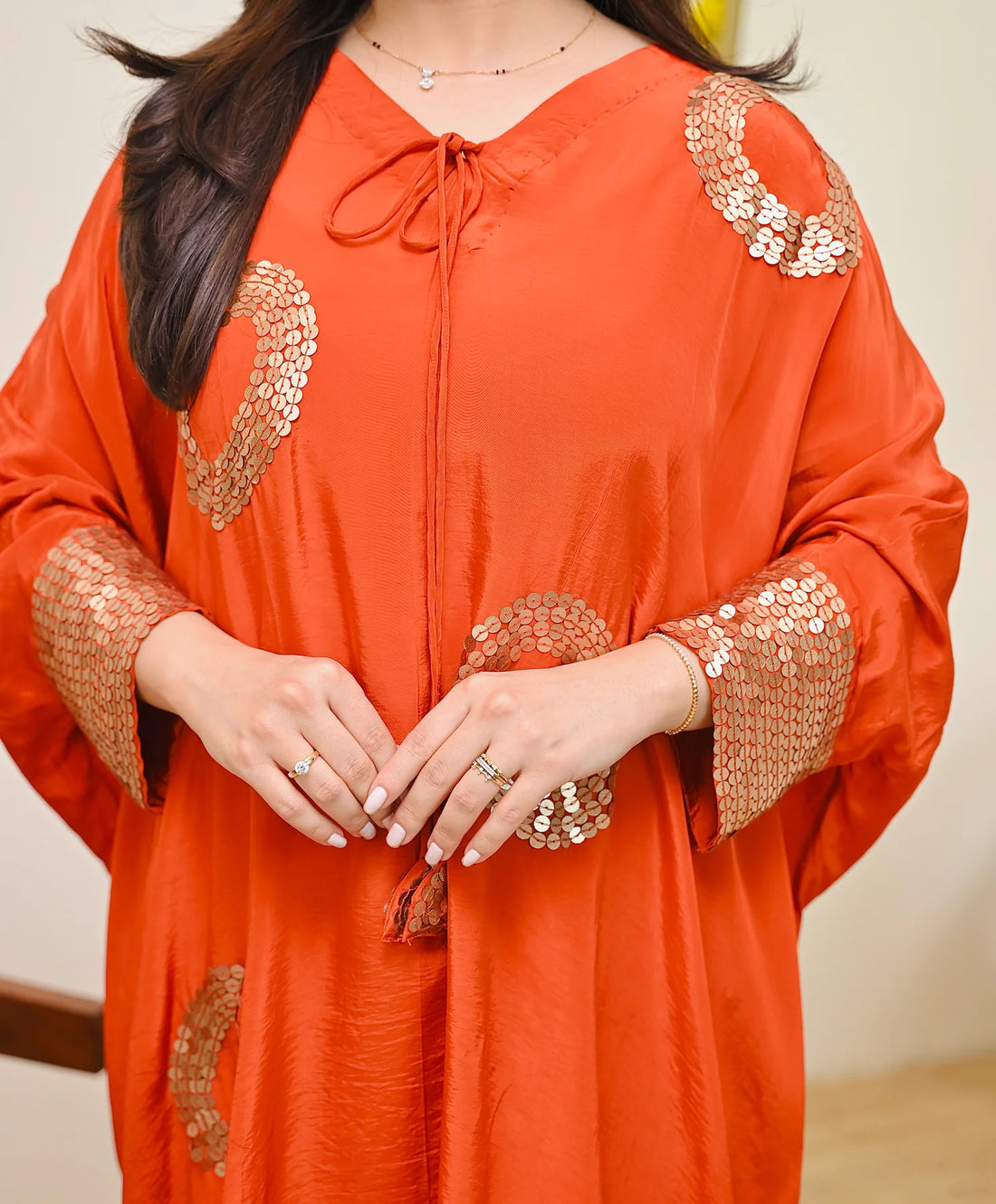 Coral Orange Embellished Co-ord