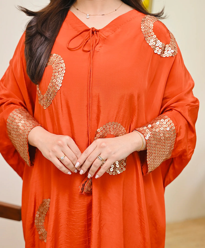 Coral Orange Embellished Co-ord