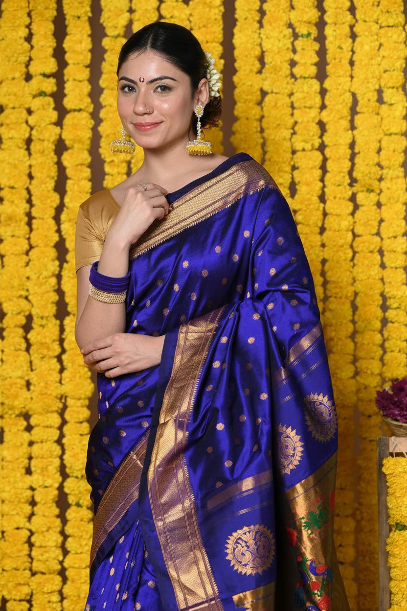 Neel Noor Blue Paithani Silk Saree