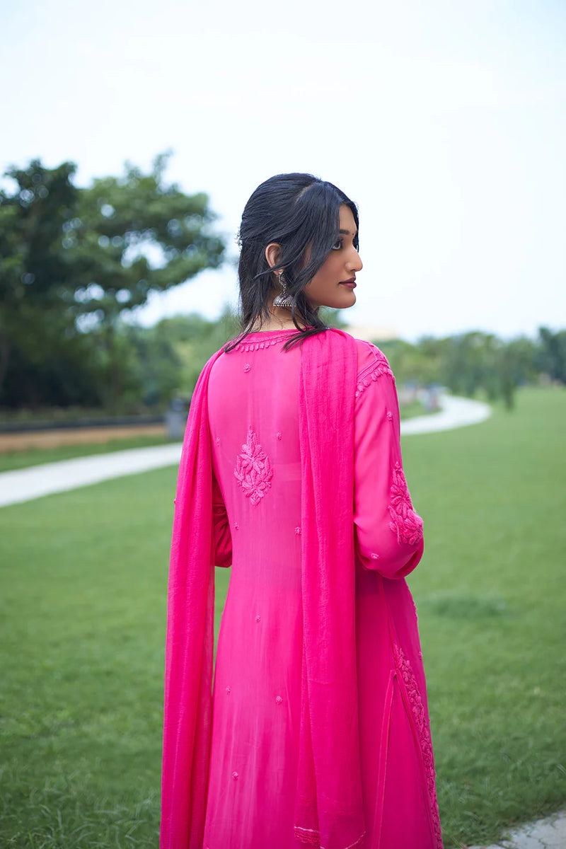 Mocha Blossom Viscose Georgette Straight Chikankari  Kurta Set