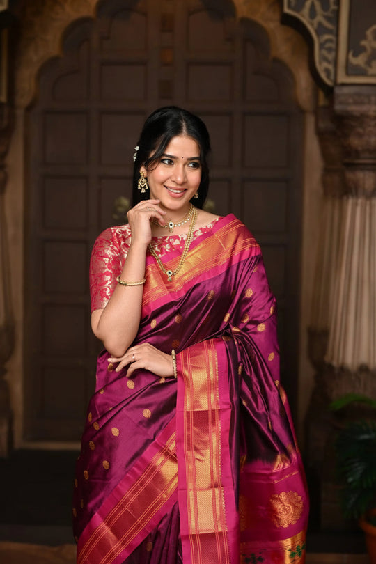 Maharani Paithani with Majestic Maharani Pallu in Wine