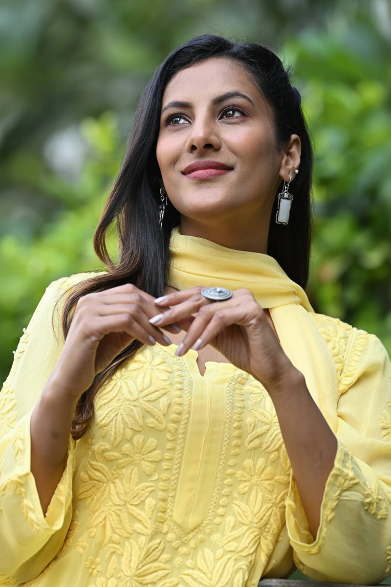Noor Neelkamal Pure Viscose Chikankari 3D Kurta Set