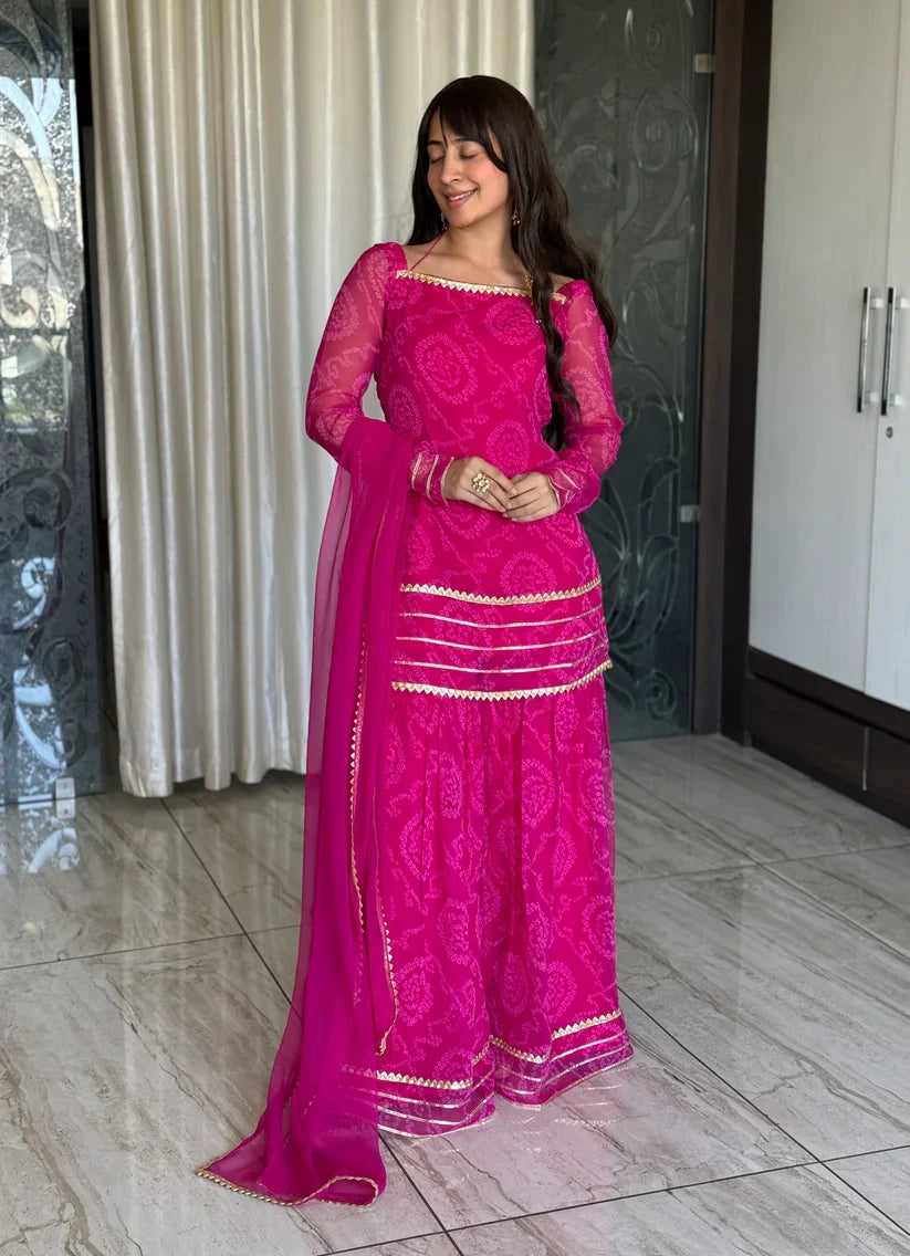 Noor Gulnaar Bandhani Sharara Set