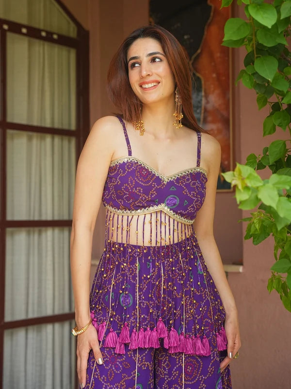 Jamuni Bandhej Tassel Palazzo Set