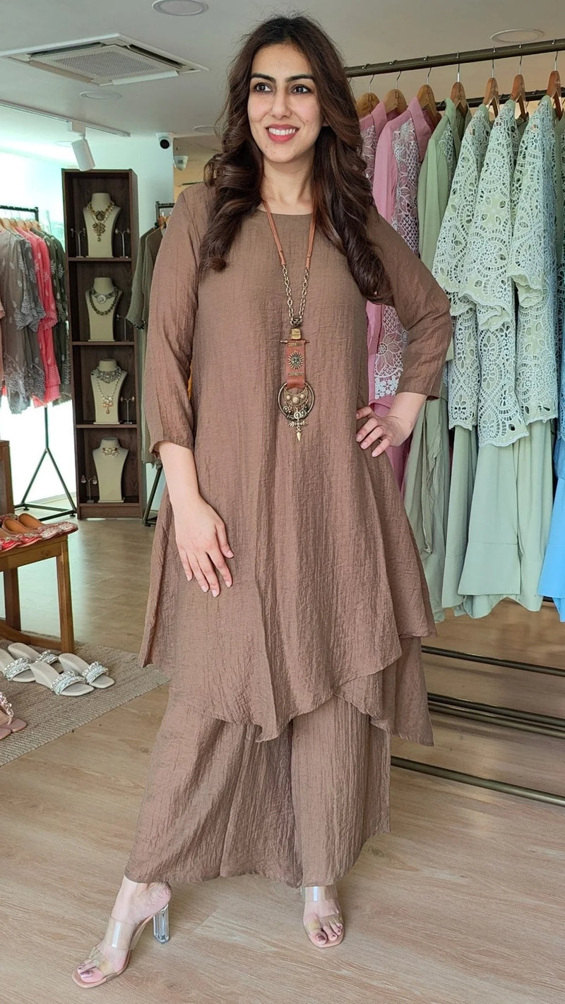 Purple Darbar Co-ord Set with Handmade Necklace