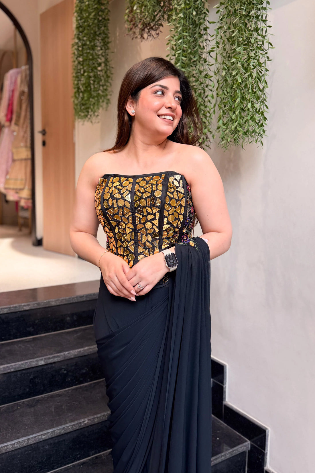 Noir Sheesh Mahal Corset Drape Saree