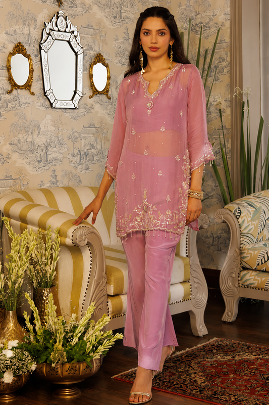 Aura Pink Embellished Co-Ord Set