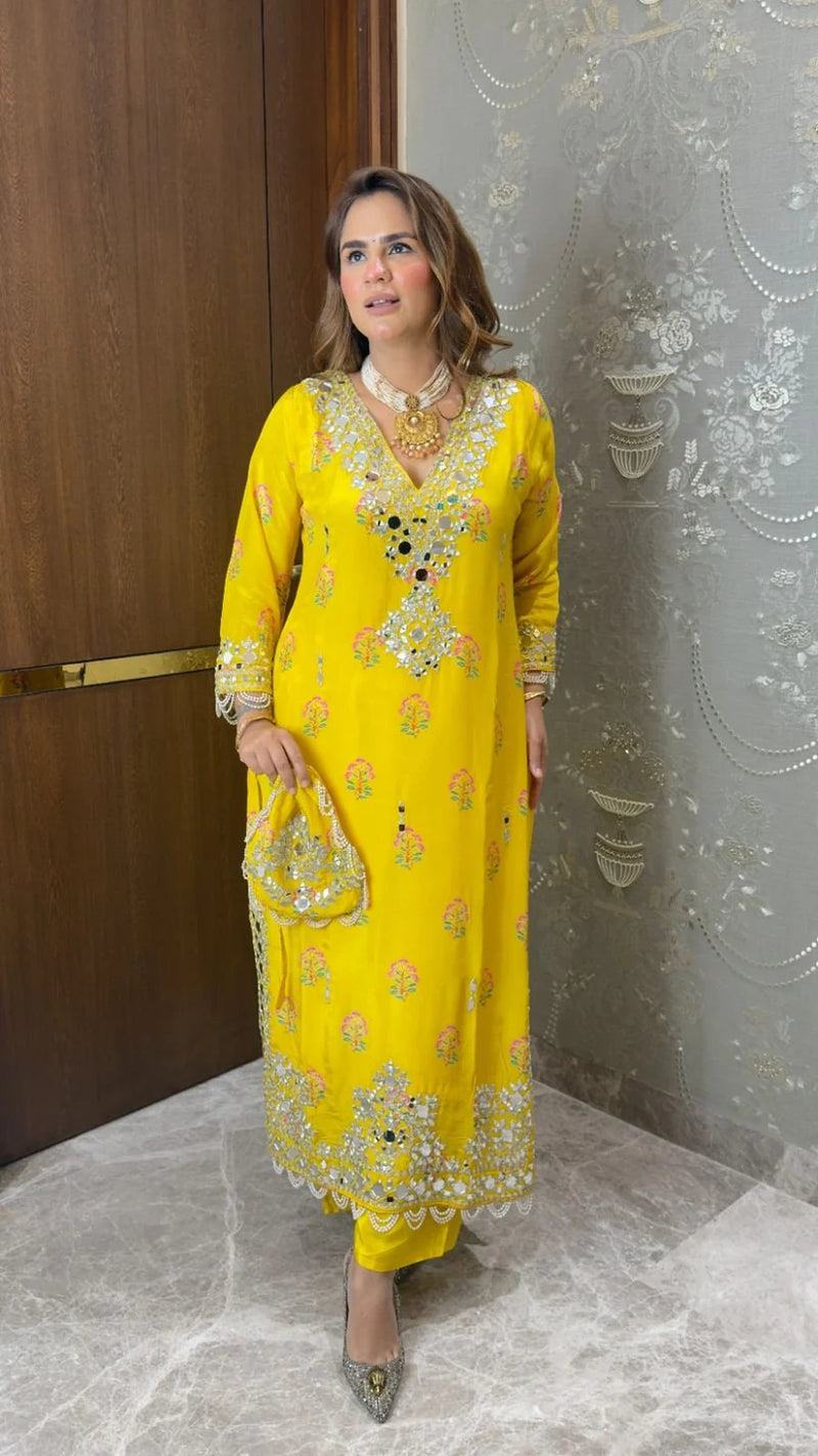 Blue Mehfil Embellished Kaftan with Potli