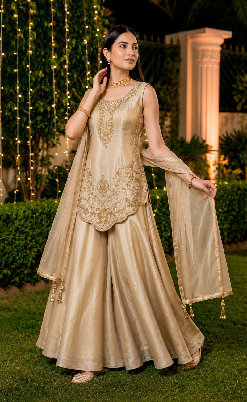 Ethnic Mustard Sharara Set with Delicate Embroidery