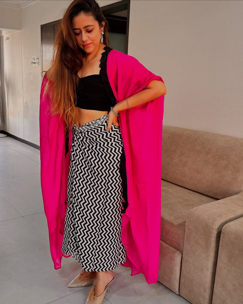 Pink Georgette Indo-Western Fusion Set