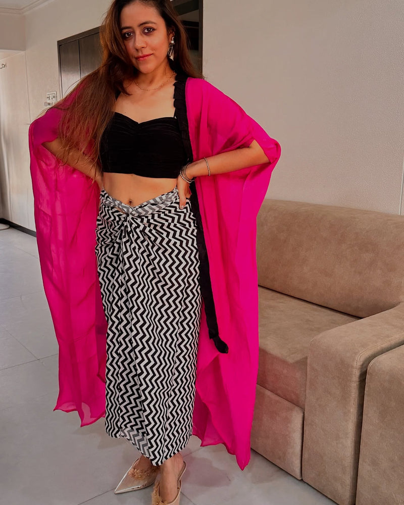 Pink Georgette Indo-Western Fusion Set