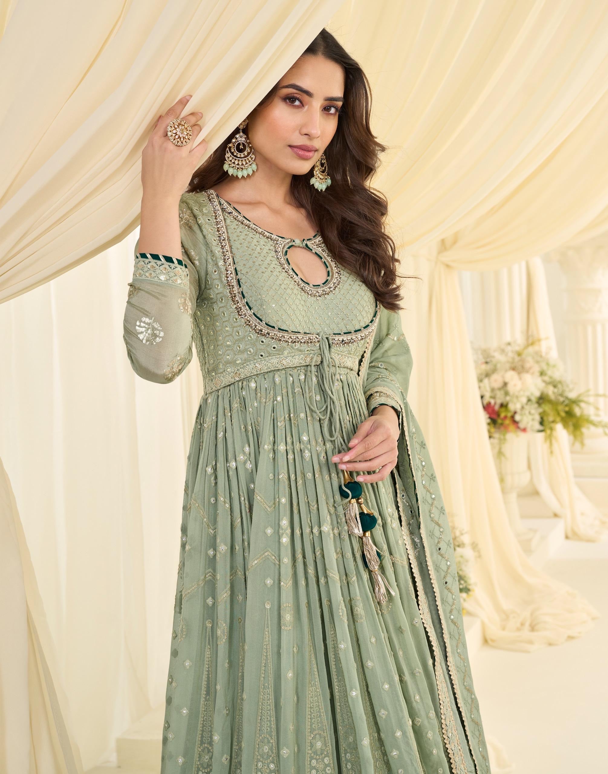 Georgette With Embroidered Gown And Dupatta Collection