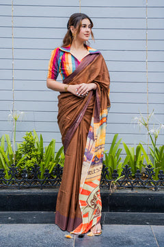 Cocoa Canvas Artistic Soft Linen Fall Saree