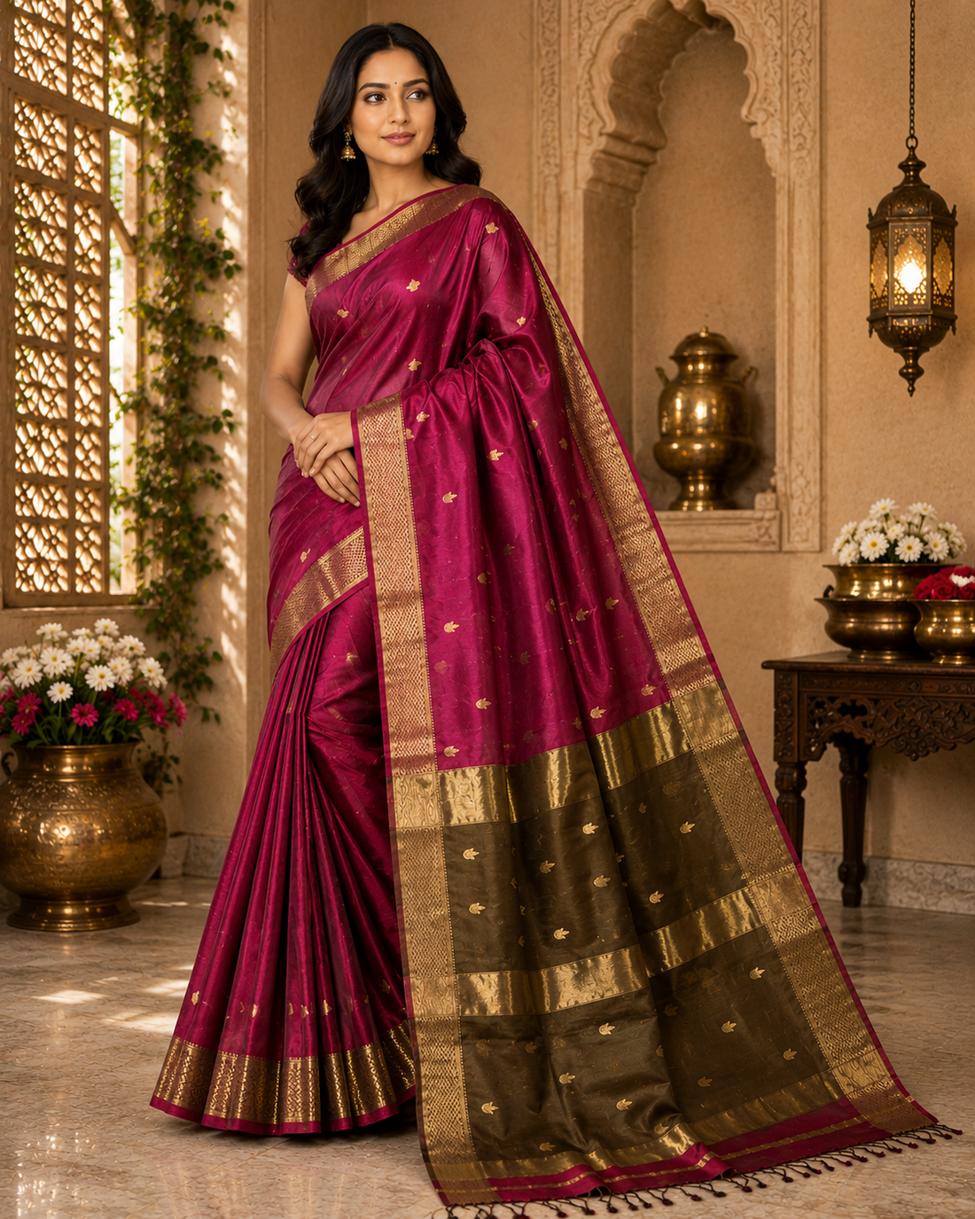 NAYANTARA PURE DIYA BUTTI MAHESHWARI SAREE