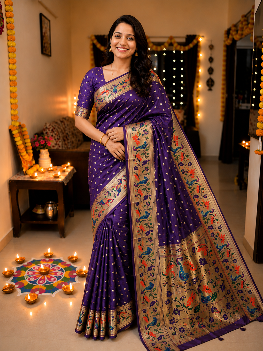 Rajhans Rani Pink Soft Silk Paithani Saree with Copper Zari Lotus Pallu