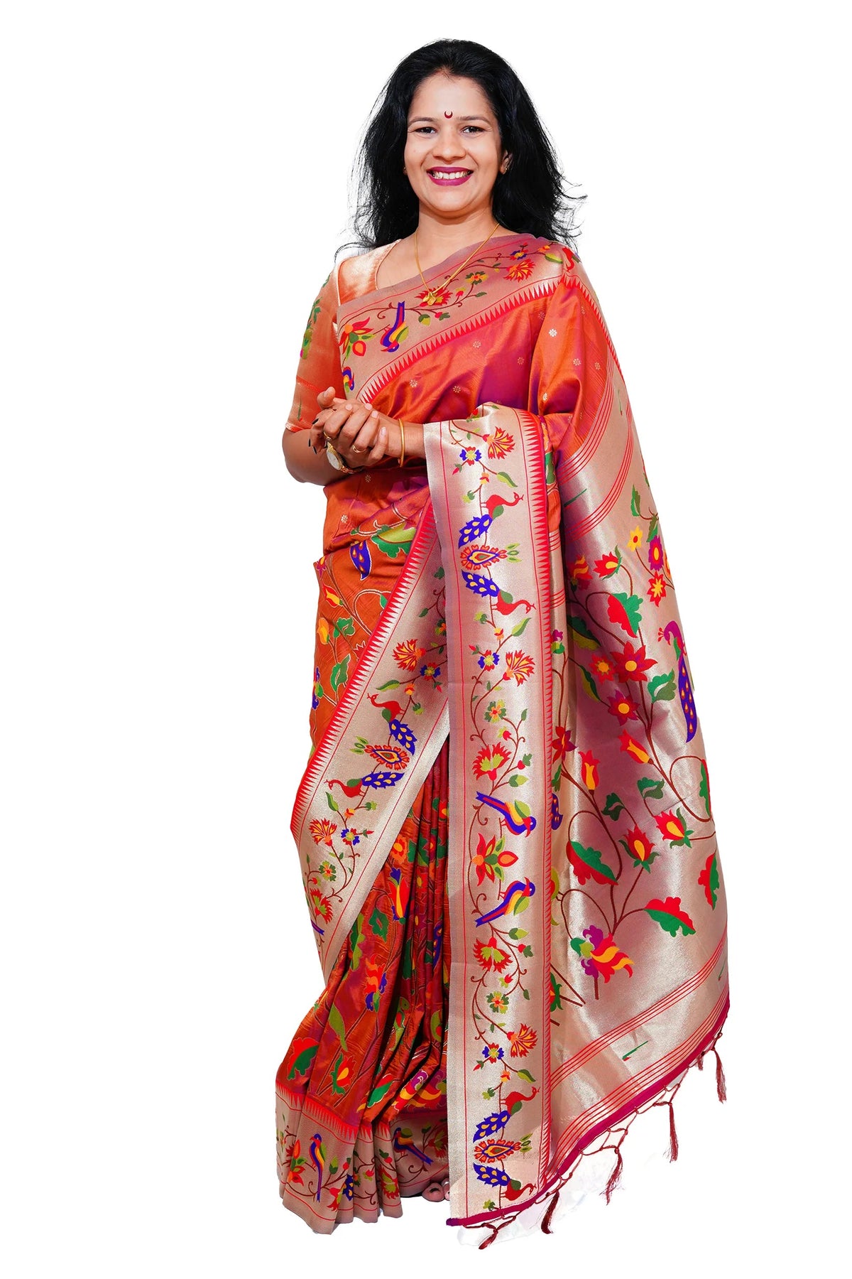 Mayurika Pure Silk Paithani Saree with Royal Floral Bird Pallu
