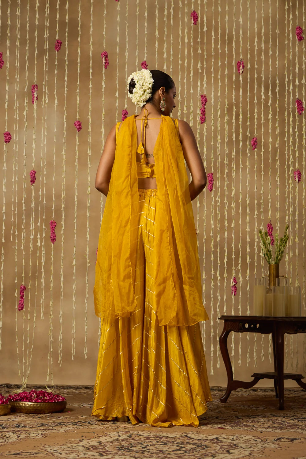 Golden Bloom Embroidered Silk Blend Fusion Set