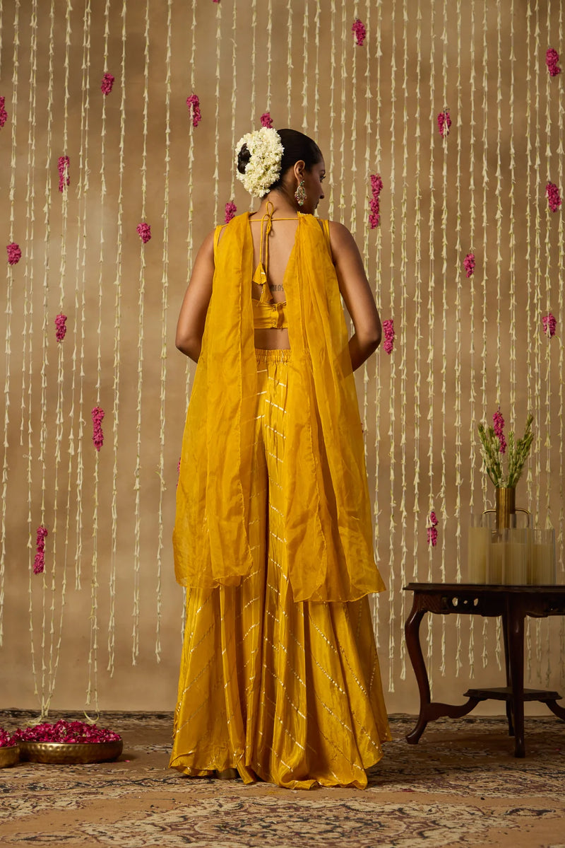 Golden Bloom Embroidered Silk Blend Fusion Set