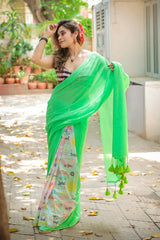 Green Mulmul Soft Cotton Saree