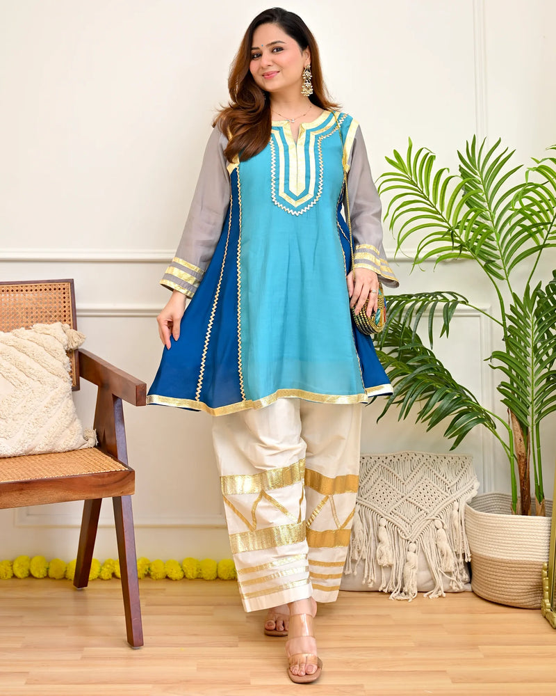 Zariya Aqua Festive A-Line Kurta Set