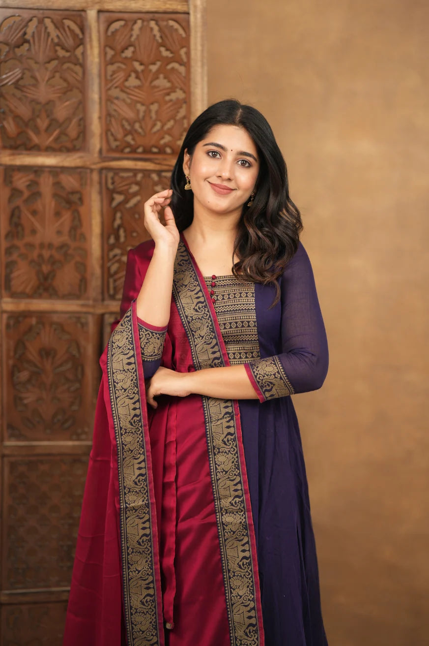 Menaka Pure Cotton Temple Border Anarkali Suit