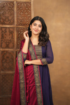 Menaka Pure Cotton Temple Border Anarkali Suit