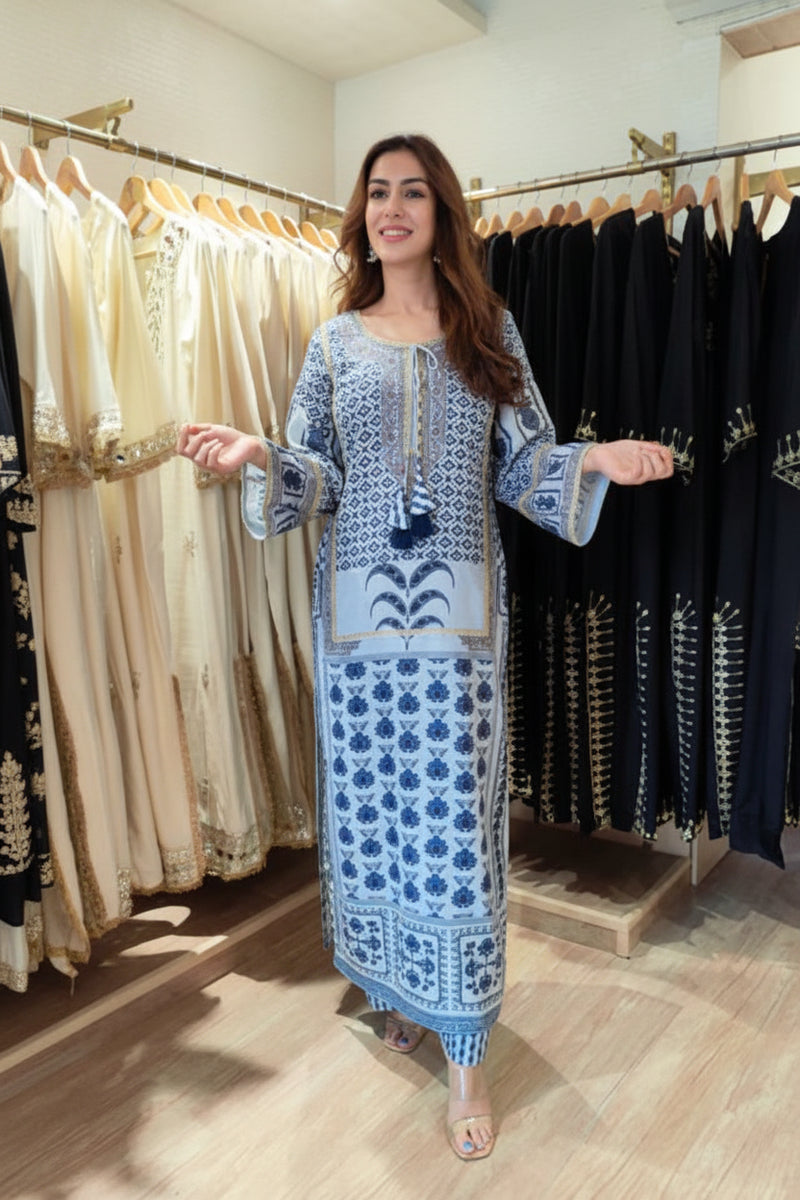 Blue Mosaic Long Kurta Set