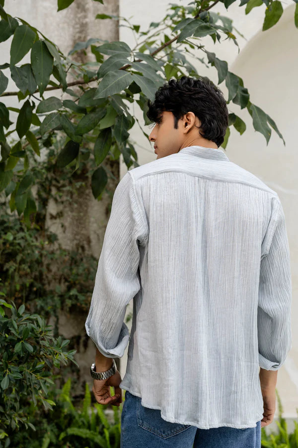 Grey Cotton Linen Blend Solid Shirt