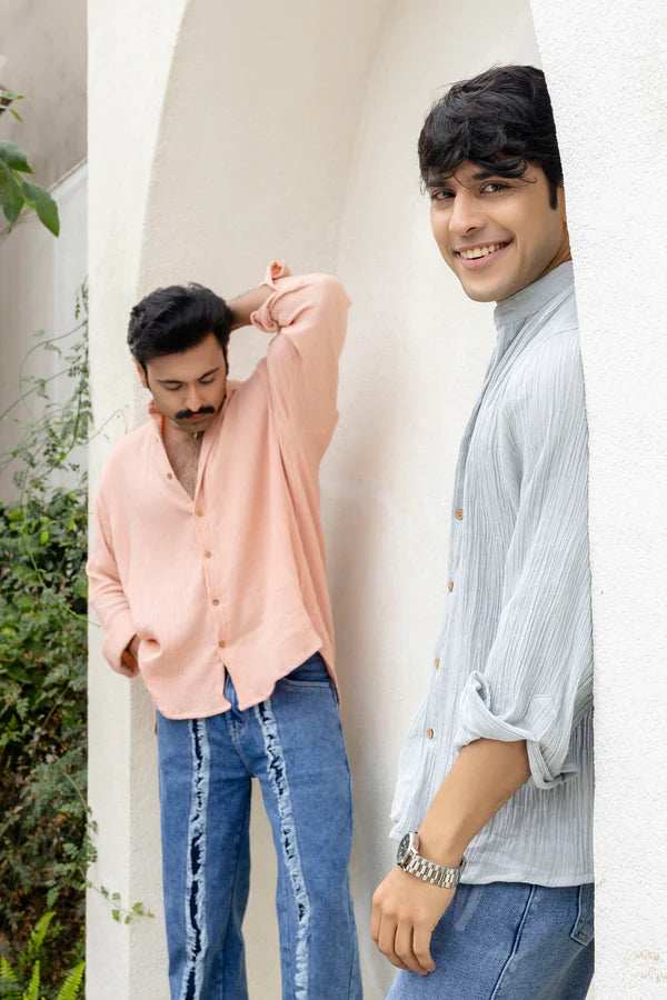 Grey Cotton Linen Blend Solid Shirt