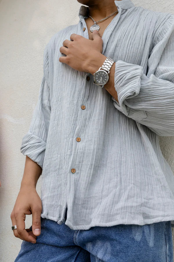 Grey Cotton Linen Blend Solid Shirt