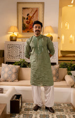 Green Mirror Embroidered Festive Kurta