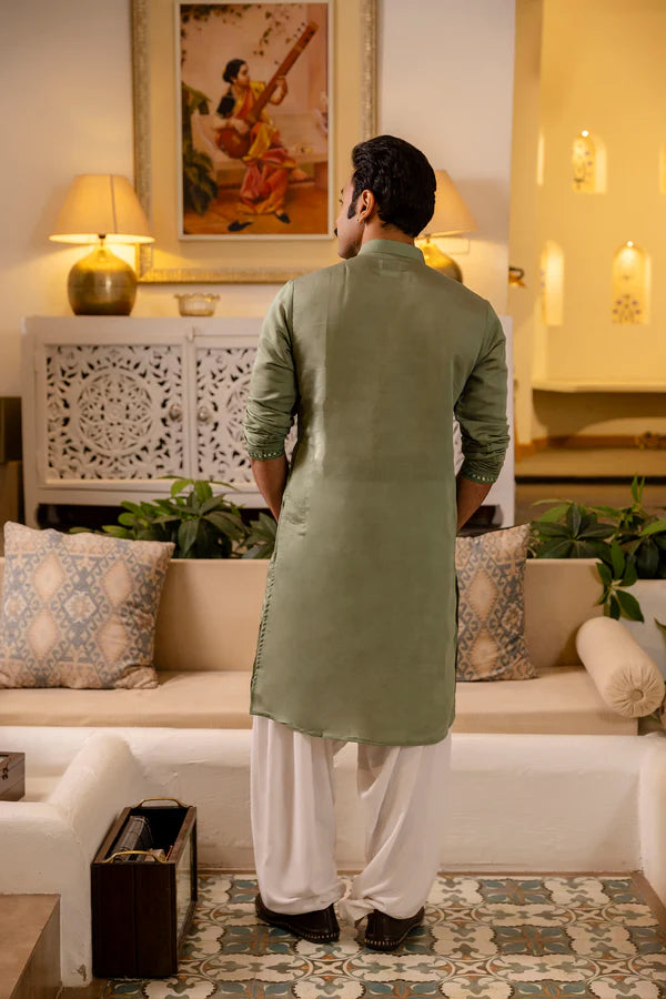 Green Mirror Embroidered Festive Kurta