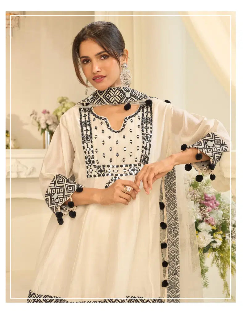 Silk With Mirror Work Top Bottom And Dupatta