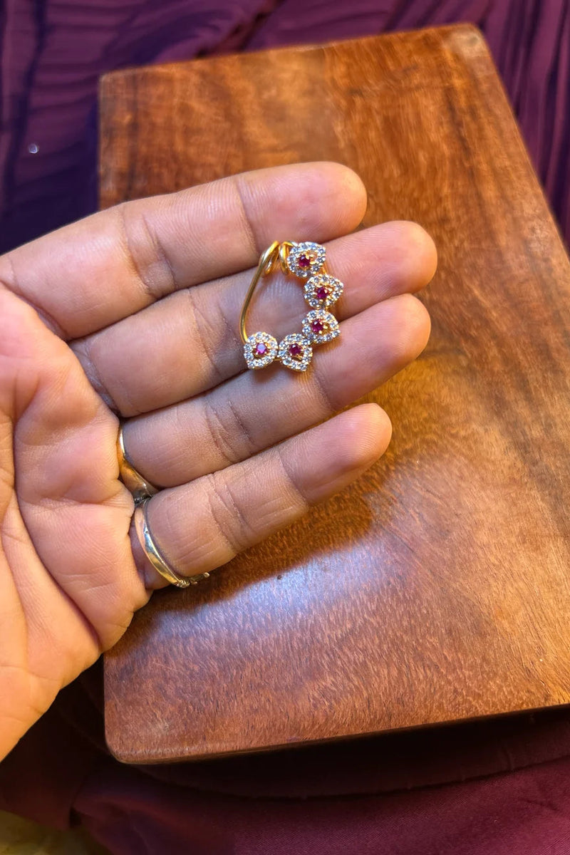 Paramparik Ruby Floral Nath – 1 Gram Gold Finish