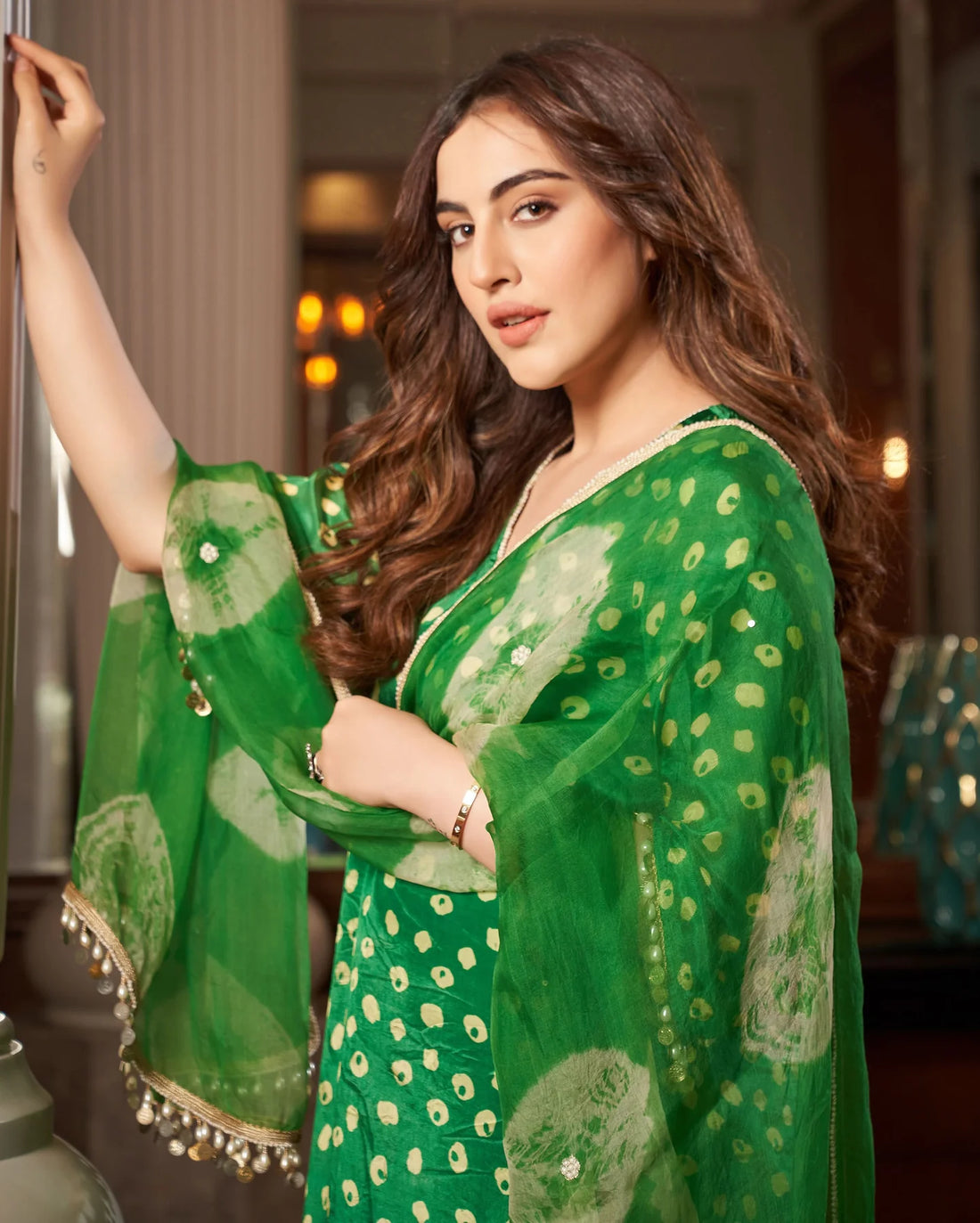 Green Bandhani Silk Suit Set