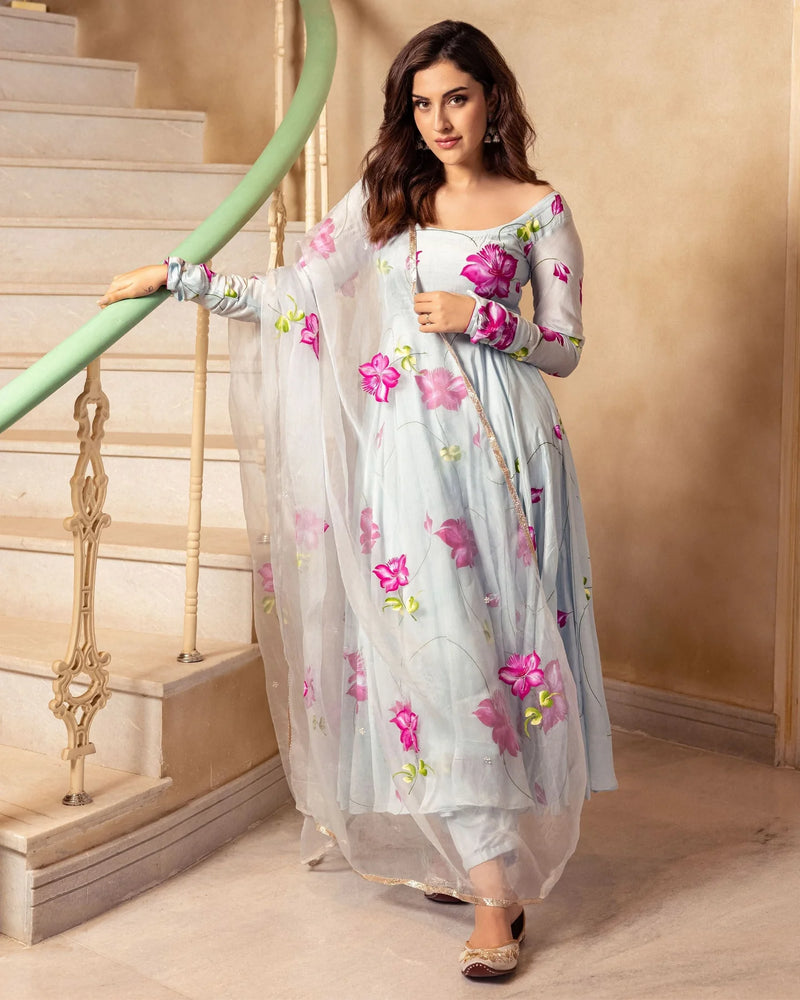 Meher Floral Handpainted Suit Set