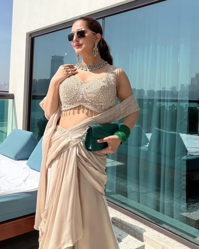 The Imperial Pre-Draped Saree with Moti and Stone Detailing