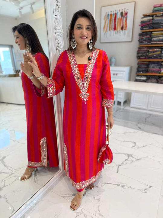 Rani Rangrez Mirror Kurta Set with Potli