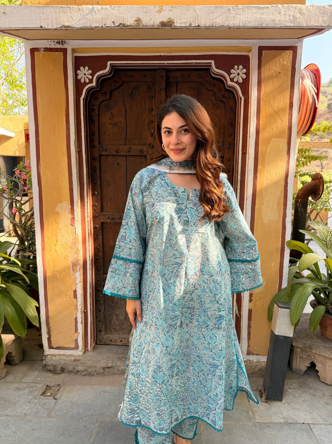 Meher Neel Handblock Floral Suit Set