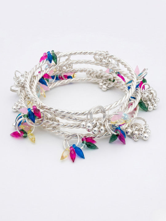 Gold-Plated Stone Studded & Beaded Bangles
