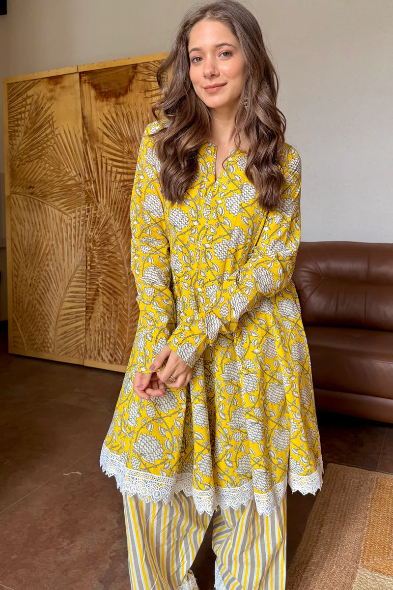 Yellow Blossom Floral Printed Cotton Co-ord Set