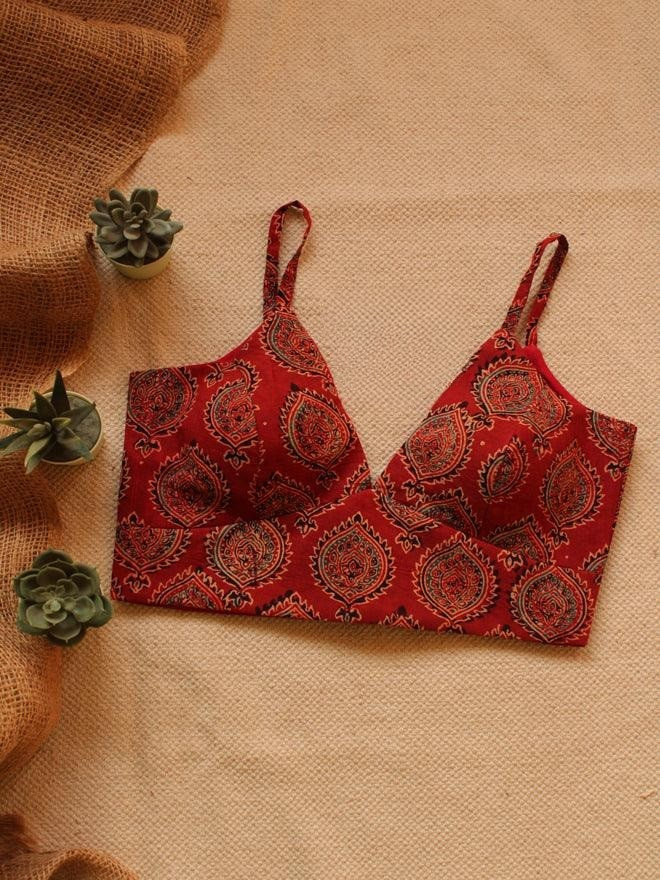 Maroon Cotton Ajrakh Padded Blouse