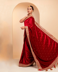 Maroon Velvet Berry Blockbuster  Saree with Blouse