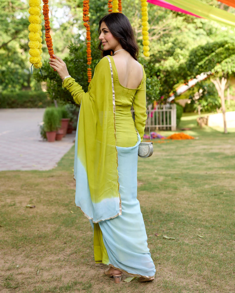 Multi Tie Dye Georgette Pre Draped Saree