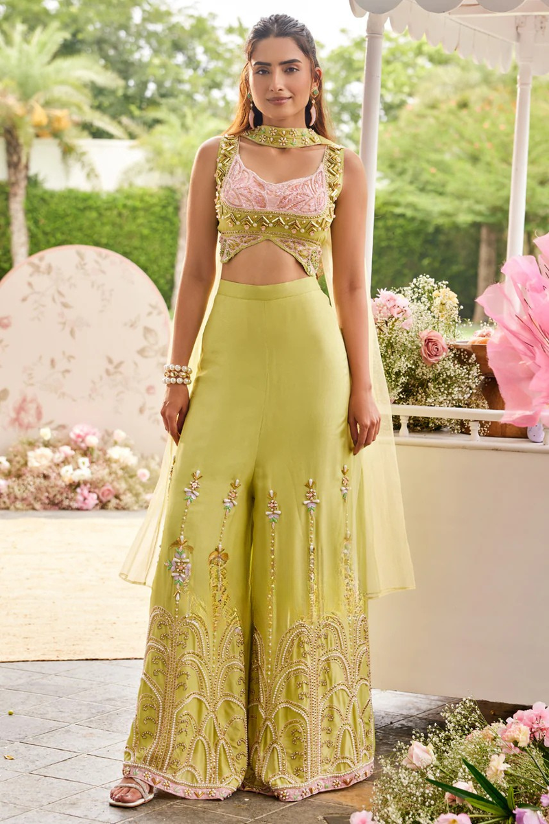Green Steal the Spotlight Dola Silk Palazzo Set