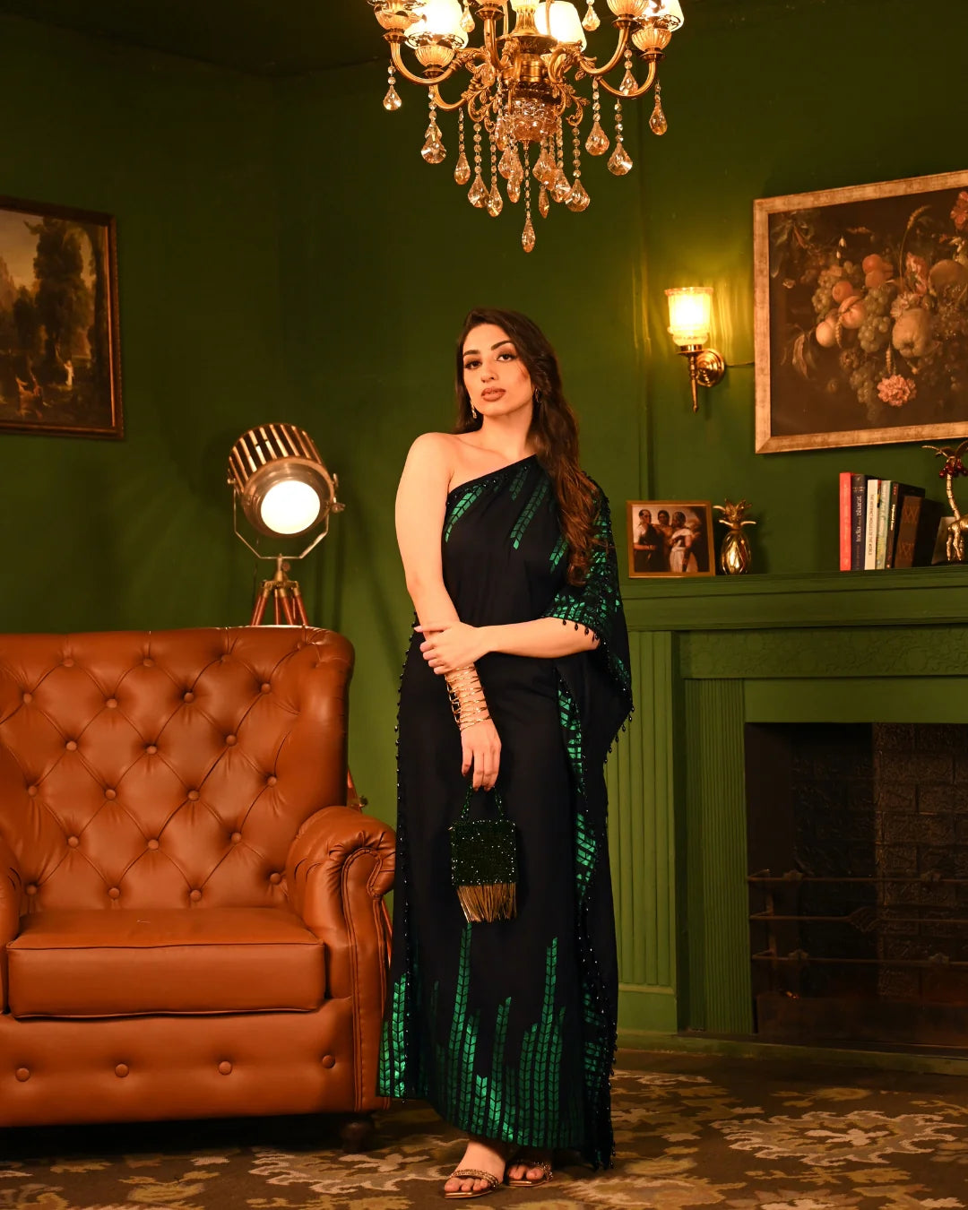 Shimmering foil print kaftan