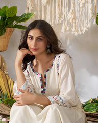 Anaya Off White Embroidered Cotton Kurta Set- By Reet Lifestyle